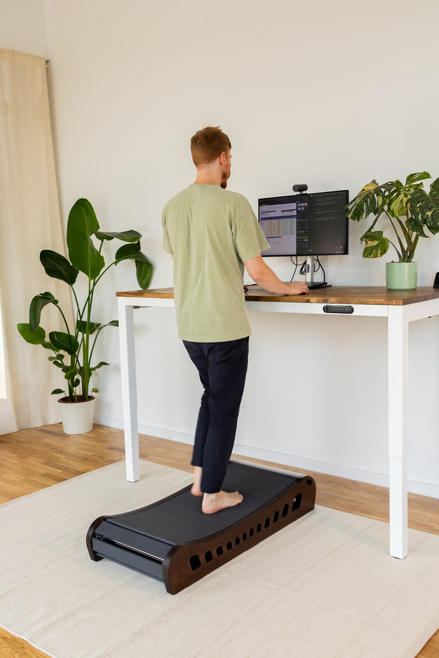 Dark wood, At a standing desk