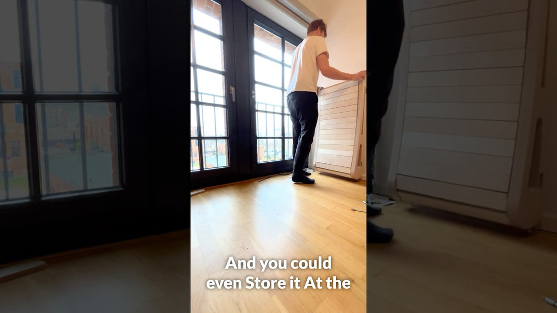 The Office Walker stored upright against a wall