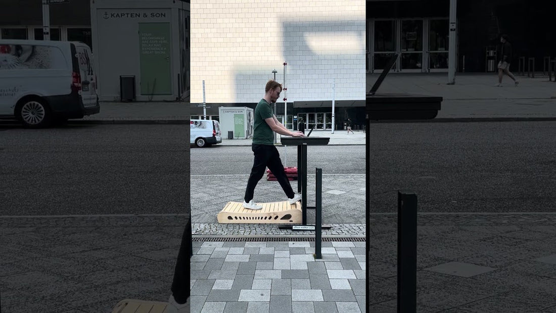 The Office Walker set up on a Berlin pavement with someone walking on it, a still from the video in this update