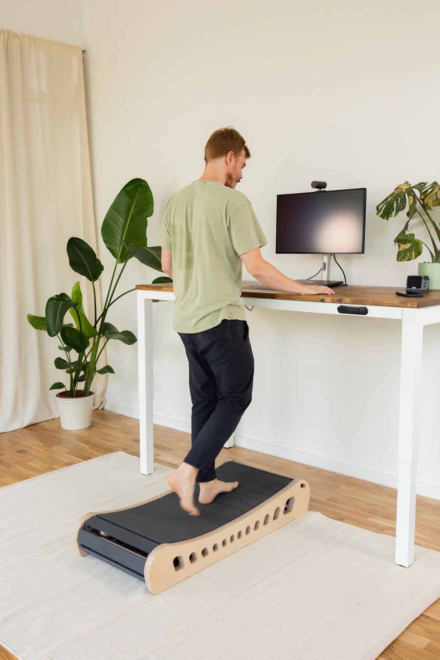 Natural and black, at a standing desk