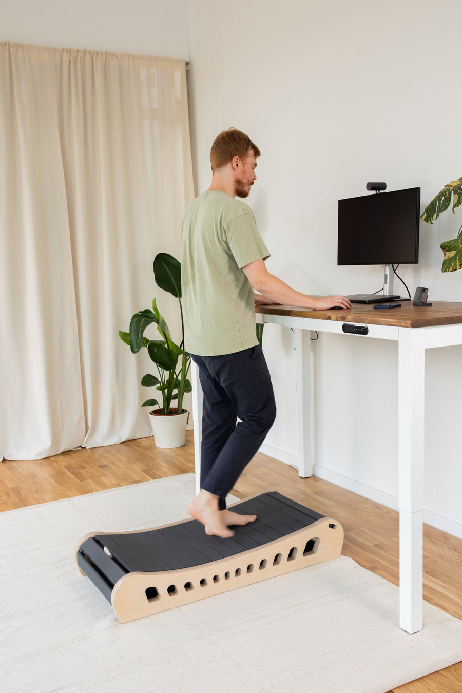 Natural and black, At a standing desk